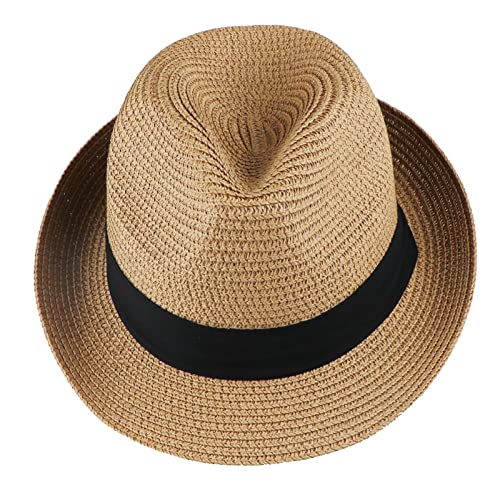 Kids Boys Straw-Fedora-Sun-Hat Summer Floppy Short Brim Trilby Hat for Little Girls Boys3
