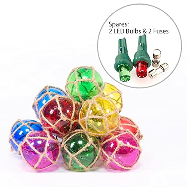 Tiki Nautical Lights String Plug in, 10 LED Buoy String Lights Home Tiki Bar Decorations, Fishing Float String Lights Coastal Beach Theme for Lanai Bedroom Patio Porch Outdoor Nautical Decor