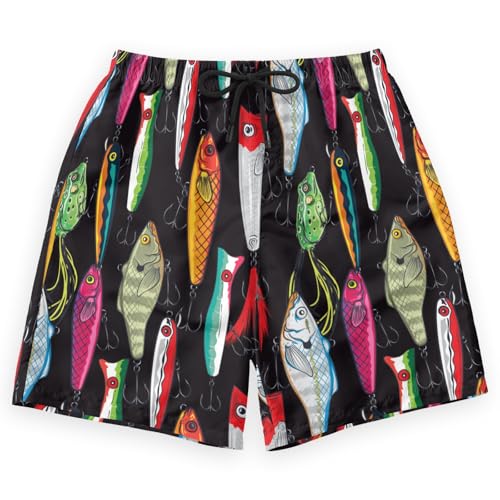 Colorful Fishing Lures Men's Swim Trunks Beach Shorts with Pockets Athletic Pant S4