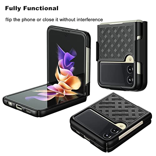 Tiflook Galaxy Z Flip 3 Case With Belt Clip Holster, Heavy Duty Shockproof Armor Protective Rugged Woven Pattern Hard Plastic Phone Cover For Samsung Galaxy Z Flip 3 5G 6.7" 2021, Black #TOP2