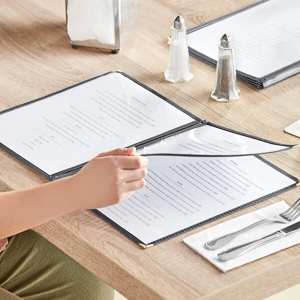 TrueCraftware- Set of 10 Black 8-1/2” x 11” Triple Page Book Fold Restaurant Menu Covers 3 Page 6 View Crystal Clear Vinyl Menu Sleeve Menu Folder Menu Book Holders for Bar Cafe Restaurant Book