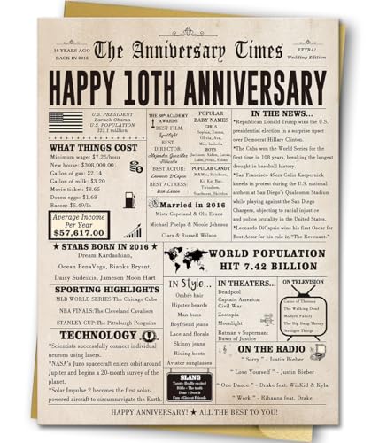 BENNLOOS Big 10th Anniversary Card for Him Her, Retro 10 Year Anniversary Card Gift for Couple, Sweet 10 Wedding Anniversary Cards for Wife Husband, Best Decennial Gifts Idea for Parents