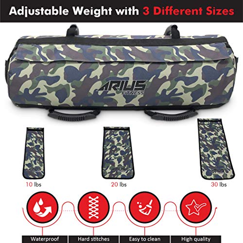 Arius Fitness Heavy Duty Workout Sandbag for Fitness with 3 Adjustable Filler Bags (10 to 60 lbs) and 6 Ultra Durable Handles, Tactical Training Weight Bags for Exercises and Military Conditioning