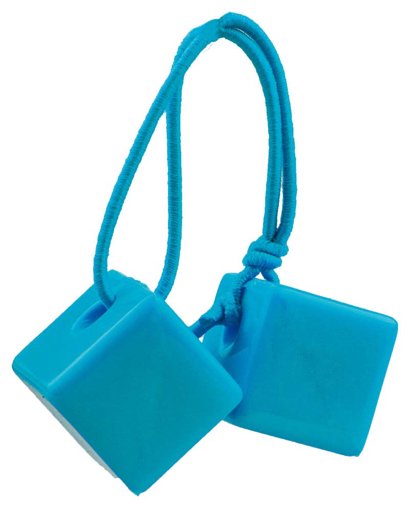 Cube queue de cheval à deux perles, 5 pièces, rose, bleu, jaune, violet, vert, sur carton à suspendre (390 x 295 x 265)