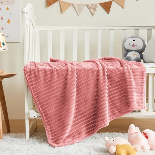 Image of BEDELITE Baby Blankets for Boys Girls 30 inchx 40 inch - 3D Ribbed Jacquard Cute Fuzzy Fleece Blanket, Warm and Breathable Soft Cozy Infant Toddler Blanket for Newborn All Seasons Suitable, Pink