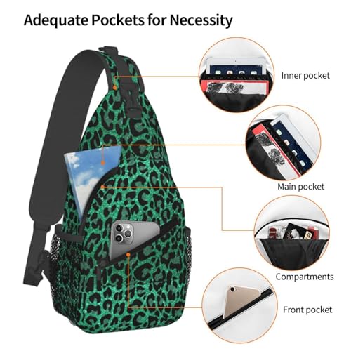 Leopard Teal Glitter Cross Chest Bag Large Capacity Bag Travel Hiking Crossbody Bag Daypack for Women Men3