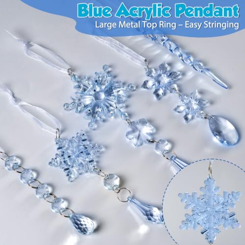 Image of GuassLee 36pcs Crystal Christmas Tree Ornaments - Blue Acrylic Snowflake Icicle Drop Crystal Hanging Ornaments for Christmas Tree Wonderland Frozen Themed Birthday Party Decor