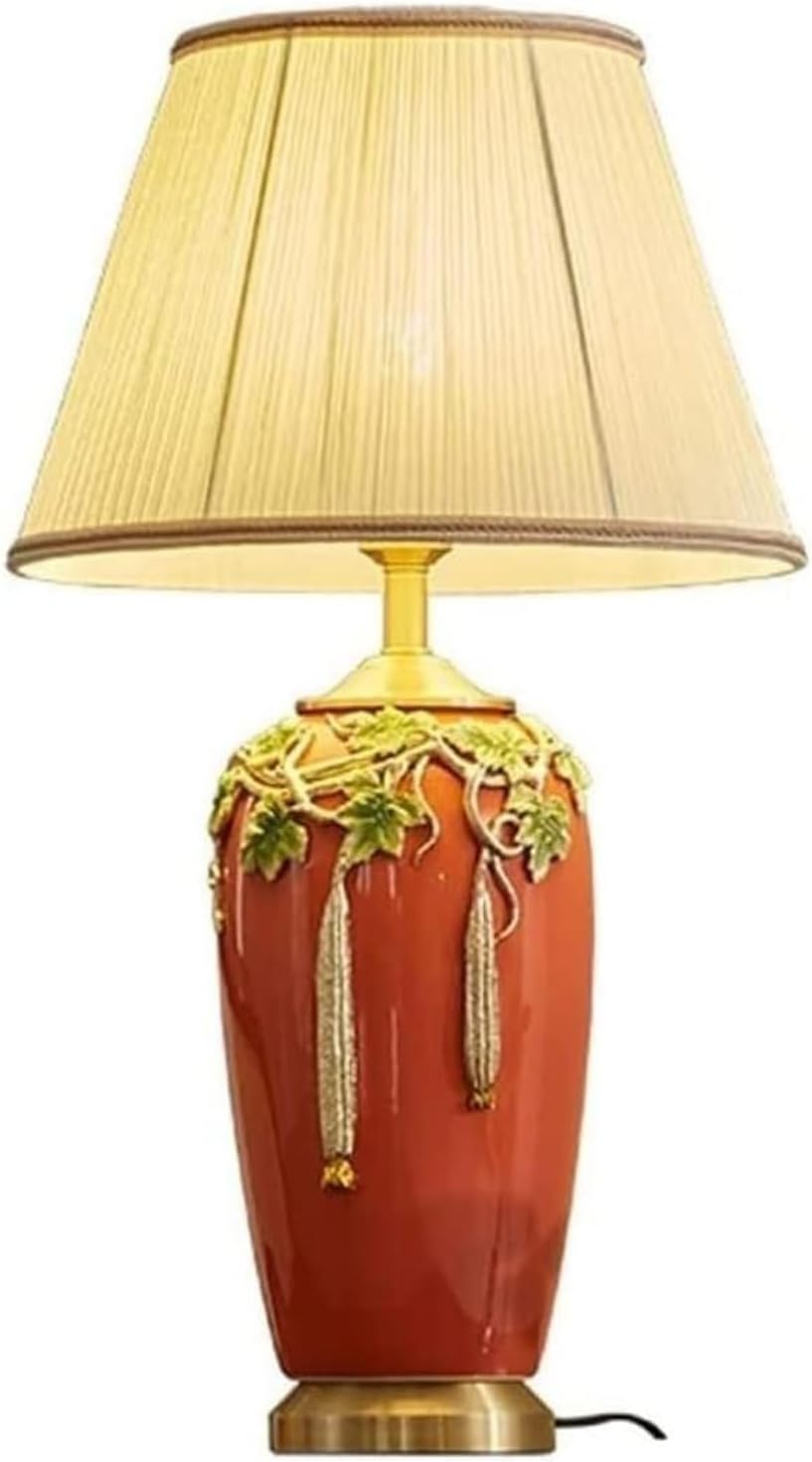 DFAEEKIYO Bedside & Table Lamps Ceramic Lamp Chinese Red Glazed Enamel Warm Lights Decoration for Bedroom Nightstand