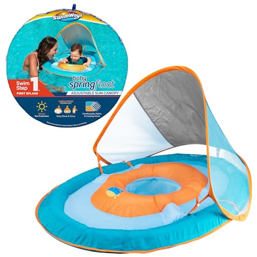 Image of SwimWays Baby Spring Float with Adjustable Canopy and UPF Sun Protection, Blue Lobster