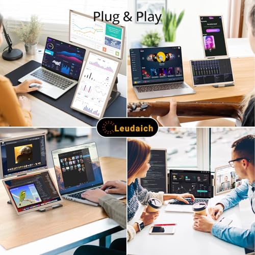 Image of Leudaich 14'' Laptop Monitor Extender for Dual Monitor Dispaly, FHD IPS Portable Monitor for 13 inch-16 inch Laptops, HDMI /USB-A /Type-C Plug-Play Dual-Screen for Windows, Chrome, Mac and Switch