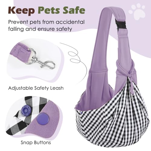 Pawaboo Dog Sling Carrier for Small Dogs, Reversible Hands Free Dog Slings Carriers, Puppy Sling Carrier for Small Dogs and Cats with Adjustable Strap Buckle & Safety Harness, Purple - Afbeelding 5