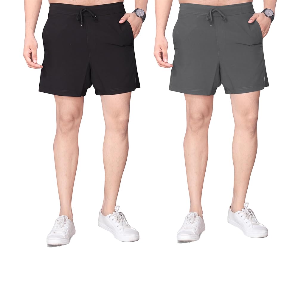 attivo Men's Fitted Gym Shorts with Stretchable Design, Functional Pockets, Elastic Waistband, and 5-inch Inseam for Dynamic Motion – Polyester Woven Solid Fabric | Combo-picture-24