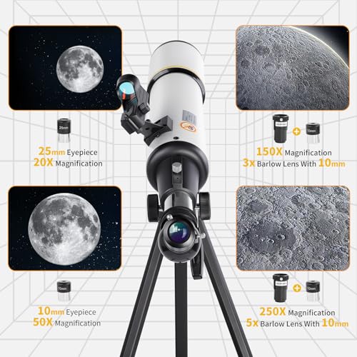 Image of High Powered Telescope for Adults - 80mm Aperture, 500mm Fully Mult-Coated Refracting & Red Dot Star Finder System, with All Metal Tripod /Phone Adapter /Bag