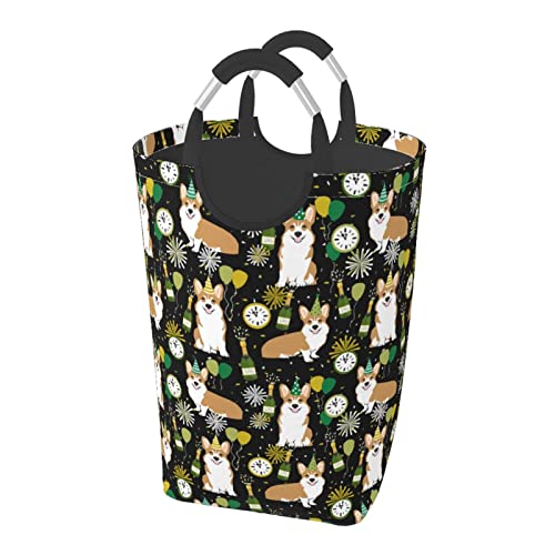 コーギー パーティー ランドリーバスケット 洗濯ボックス 収納バッグ 大容量 折り畳み式 持ち運び 撥水 ハンドル付き 軽量 省スペース おしゃれ 適した ホテル ユーティリティルーム トイレ キッチン(50l 32*28*57.5cm)