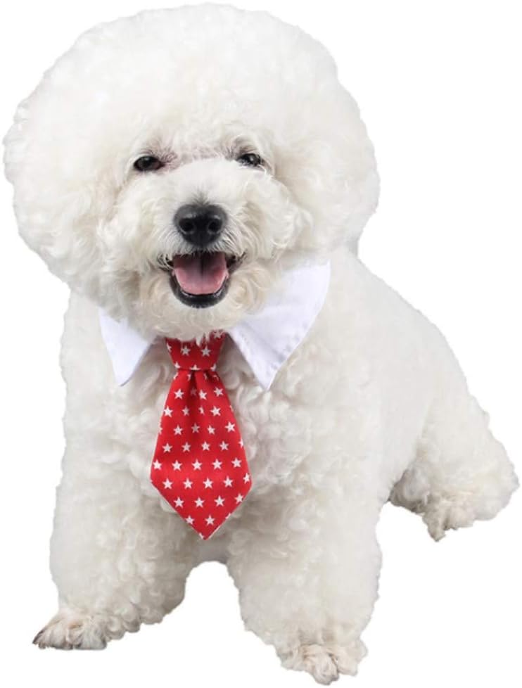 Iholly ペット用ネクタイ 星柄 ペット用品 襟付き 犬ネックレス 犬猫首輪 首飾り 小型犬 中型犬 結婚式 コスプレ クリスマス お正月 写真 ハローウィン 調節可能 赤 レッド 10周年記念イベントが