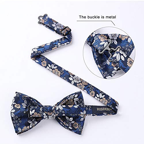 Image of HISDERN Bow Ties for Men Paisley Floral Pre-tied Bowtie Pocket Square Set Men's Formal Bow Ties Wedding Party