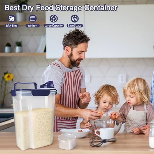 Image of Komzon Rice Container, Airtight Rice Storage Container 10lb, Cereal Containers Storage, BPA Free Food Dispenser with Pouring Spout Handle for Flour Pasta Grain, Pet Dog Cat Bird Food Storage Container