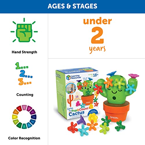 Learning Resources Carlos the Pop & Count Cactus - 16 Pieces, Age 18+ Months Toddler Learning Toys, Preschool Toys, Educational Toys for Kids - Image 6