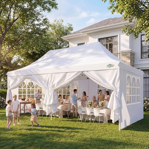 Image of COBIZI 10x20 Pop up Canopy Tent for Parties, Carry Bag,6 Walls,4 Sandbags
