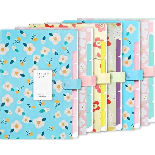 Image of Corslet Pack of 6 Floral Expanding File Folder File Holder for Documents with 5 Pockets Organizer Plastic A4 Size Organizer for Personal Use Multi-Project Organization for School Teacher and Office