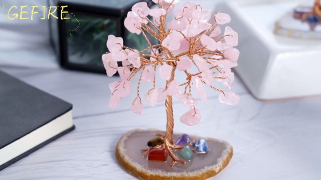 Arbre De Vie Pierre Naturelle 9-10cm Quartz Rose - Arbre De Cristal Feng Shui Chakra