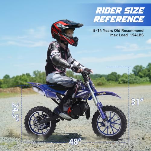 Image of 50cc Kids Dirt Bike, 2-Stroke Gas Powered Mini Dirt Bike for Kids 8-14, Off-Road Gas Dirt Bike with Disc Brakes, 2.50-10 Tires, Pull Start