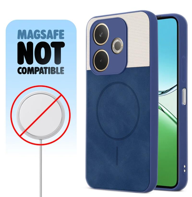Image of Bintage CASE Mac Safe Design Hard Light Weight Back Case | Soft Border Camera Protect | Dual PU Leather Finish Back Cover Compatible for Oppo A5 Pro 5G - White & Blue