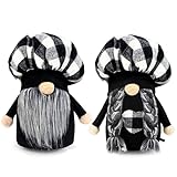 YuQi 2PCS Plaid Kitchen Chef Gnomes Plush, Black White Plaid Couple Cooking Gnome Elf Doll for Home Table Display Ornament, Unique Chriatmas Gifts Ideas