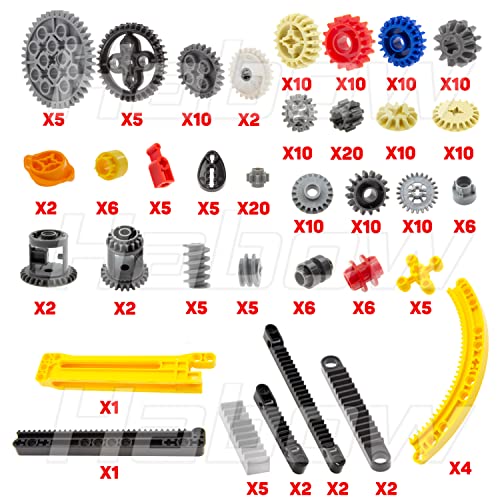 Image of Habow 233pcs Technic Gears Kit, Assorted Gear Set for MOC Technic Building | Includes spur gears, bevel gears, worm gears, differential ect. Compatible with major technic building system.