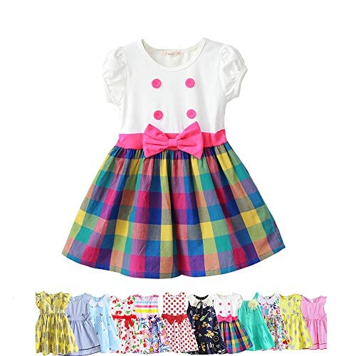 ABALACOCO Toddler Girl Summer Dresses Cotton Short Sleeve Floral Outfit,Casual Multicolor,3Pack for School Casual & Outdoor4