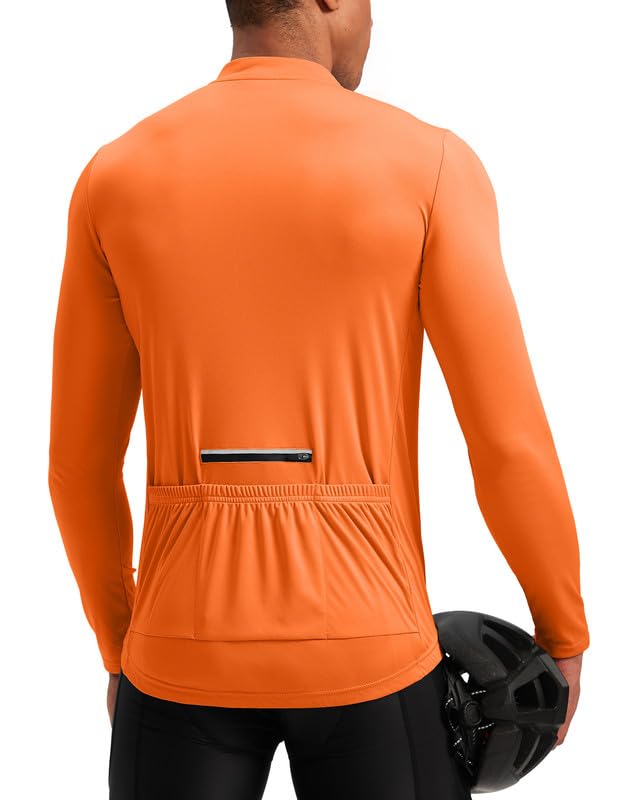 Bikewa Men's Cycling Jersey with 3+1 Rear Zipper Pockets Long Sleeve Moisture Wicking UPF 50+ Half Zip Riding Bike Shirts