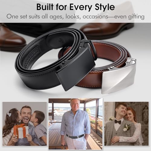 Ratchet Belts for Men- 2-Pack Men's Ratchet Adjustable Click Slide