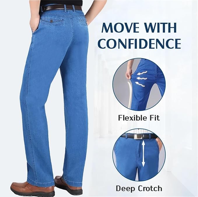 Lunifit Mens Jeans, JettJeans3 - Men's Classic Straight Fit Stretch Jeans Comfortable Soft Denim for Older Men3