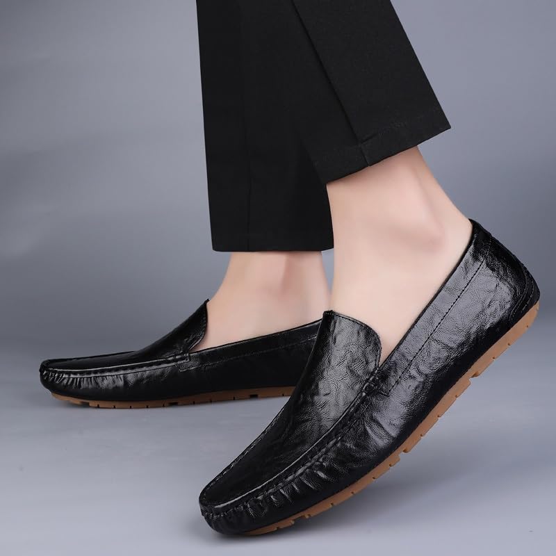 Loafers for Men Round Toe Leather Loafer Shoes Flat Heel Anti-Slip Comfortable Classic Prom Slip-ons4