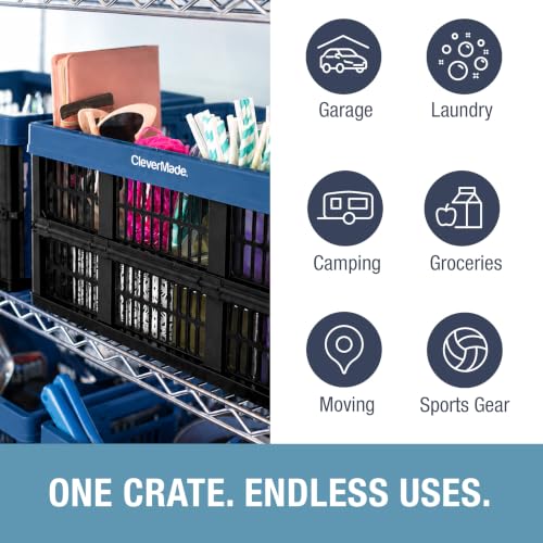 Image of CleverMade Collapsible Utility Crate (Recycled) - 45L - Ocean (3PK)