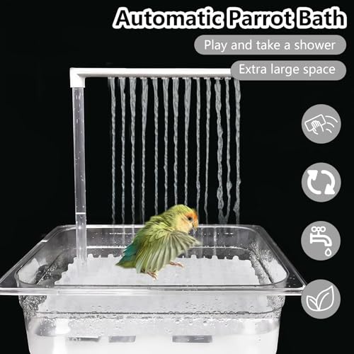 Image of kathson Parrot Bathtub with Pump,Large Automatic Bird Bath Shower Fountain,Parakeet Bath Tub with USB Electric Water Cycle,Bathing Container for Cockatiel,Cockatoo,Lovebird,African Grey,Conure,Budgie