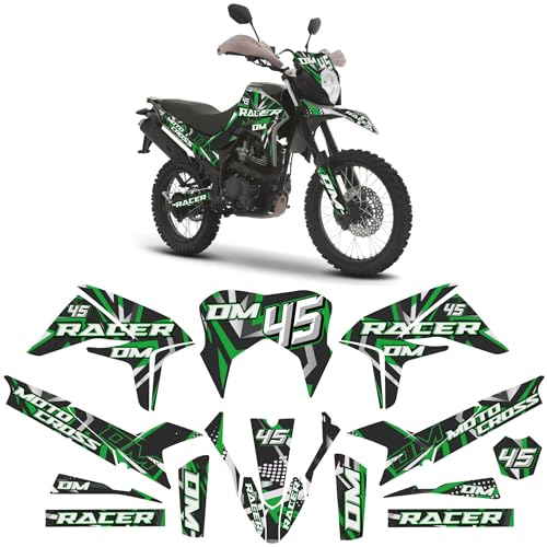 Motos, Sports Kit De Graficos Modelo Racer 45 para Motocicleta DM150 Full Body (Verde)