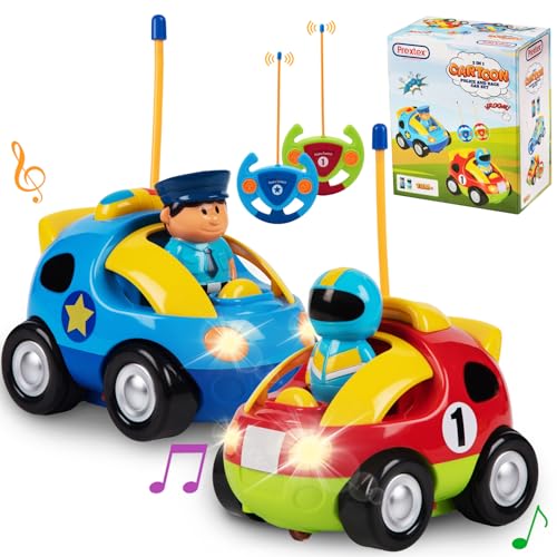PREXTEX Cartoon Remote Control Car - 2-Pack Police and Race