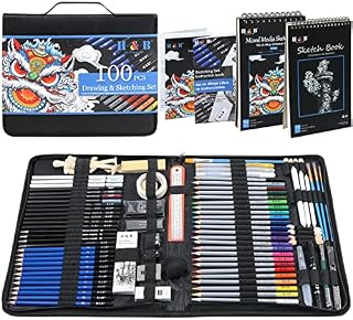H & B Sketch Pad and Pencil Set 100pack Sketching Pencils Set with Sketch Book Drawing Sets for Adults with Watercolor Pencils, Sketching Pencils for Artists,Begineers and Kids