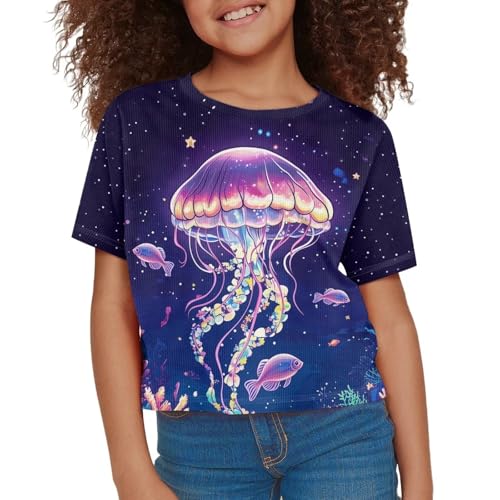 Image of Kids T Shirt Short Sleeve Crop Tops for Girls Summer Clothes Pullover Tees Shirt 5-14