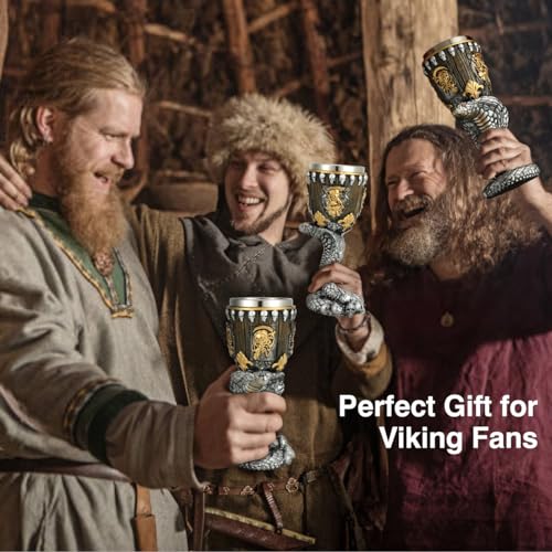 Nuovoware Viking Wine Goblet, 180ml Vintage Skull Snake Wine Chalice Goblet, Stainless Steel Beer Drinking Cup Vessel Viking Collecters Lovers Decoration, Brass