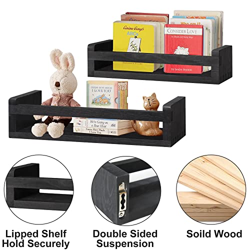 Y&Me Ym Floating Book Shelves For Wall, Book Shelf For Wall Set Of 2, Wood Nursery Book Shelves For Room Décor, Floating Shelves For Bathroom, Living Room, Bedroom, Kitchen, Kindergarten (Black) #TOP2