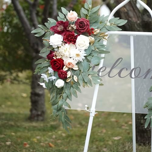 AQCQDQ 2 Stück Künstliche Hochzeitsbogen Blumen Set, Blumen Girlande Hochzeitsbogen Blumen Kit, Hochzeitsblumen, Girlanden, Seide, Pfingstrose, Hochzeit, Willkommensschild (weiß,2 Stück)