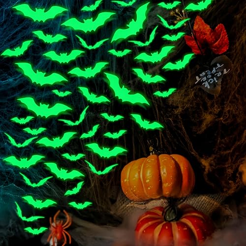 16PCS Glow in The Dark Halloween Bat Wall Decals 3D Luminous Bats Halloween Wall Decorations Stickers Glowing Bat Self-Adhesive Window Clings for Scary Halloween Theme Party Decorations Supplies