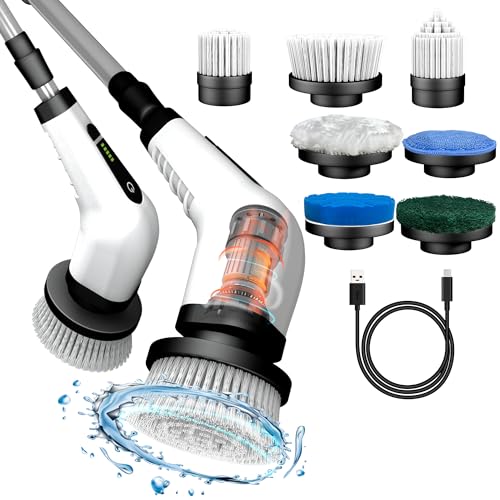 Image of Electric Spin Scrubber - 25W Dual Speed Cordless Cleaning Brush with 8 Replaceable Brush for Cleaning Bathroom, Tub, Tile, Floor, Kitchen, Window, Car