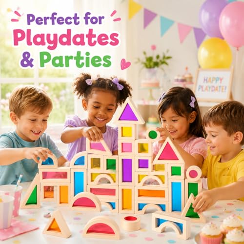 Image of Rainbow Acrylic Blocks, 25 PCS Translucent Light Table Building Set | Montessori Sensory Toys Translucent Colorful Stacking Blocks STEM Learning Educational Toys for Toddlers Preschool Boys Girls