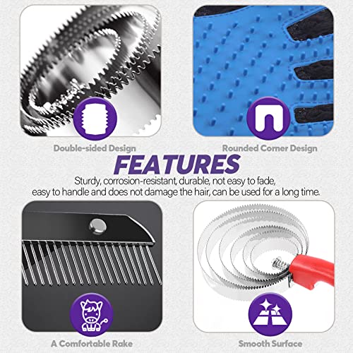 image for Swpeet 5Pcs Reversible Stainless Steel 4 Rings Curry Comb and Horse Ho