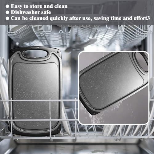 3 Pcs Tagliere da Cucina, Taglieri Plastica con Manico Antiscivolo, Cutting Board con 3 Misure, Senza BPA, Ideale per Carne, Pane, Verdure, Frutta, Tagliere Lavabile in Lavastoviglie - immagine 5
