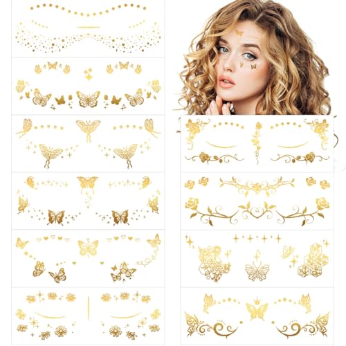 Glitter Butterfly Rose Face Tattoos Temporary for Women and Girls...