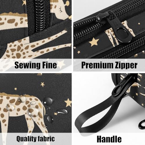 Image of Fustylead Cute Cartoon Giraffe and Stars Pen Pencil Case Makeup Pouch Big Capacity Multi-Purpose Travel Bag Office Organizer with Zipper
